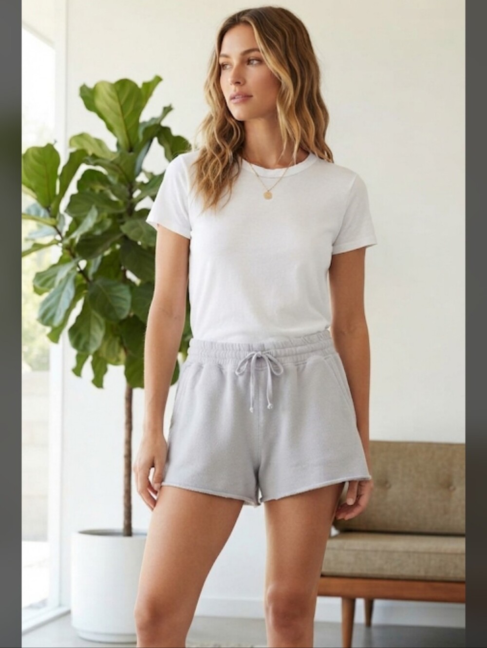 Splendid eco Gray Fleece Shorts Drawstring Waist Side Pockets Size Small